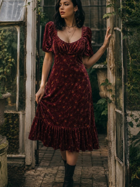 Lait Collection Dresses & Skirts - Lait Collection Velvet Floral Maxi Dress Cottagecore Whimsigoth Romantic Large